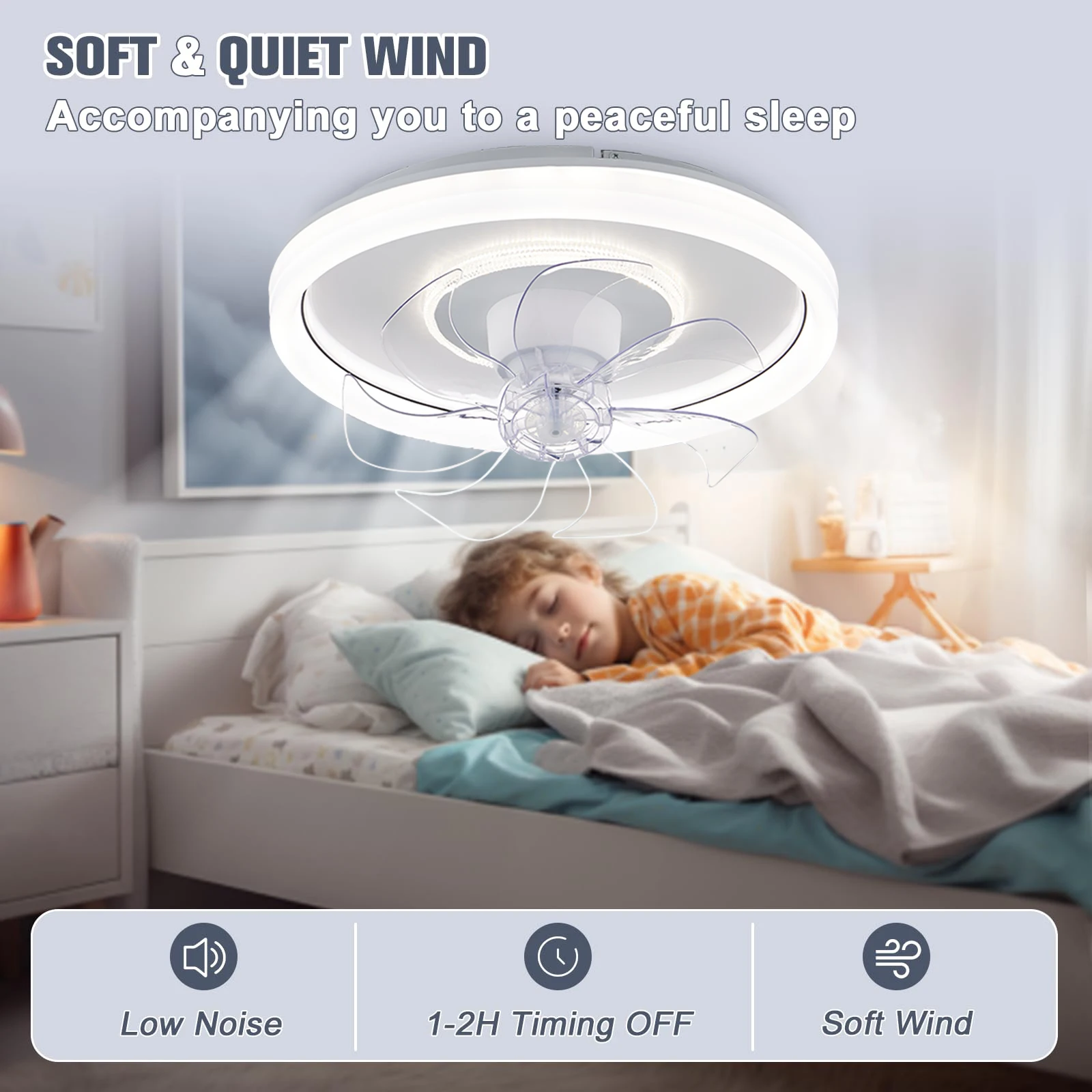 Smart Ceiling Fan Fans With Lights Remote Control Bedroom Decor Ventilator Lamp 48cm Air Invisible Blades Retractable Silent 4