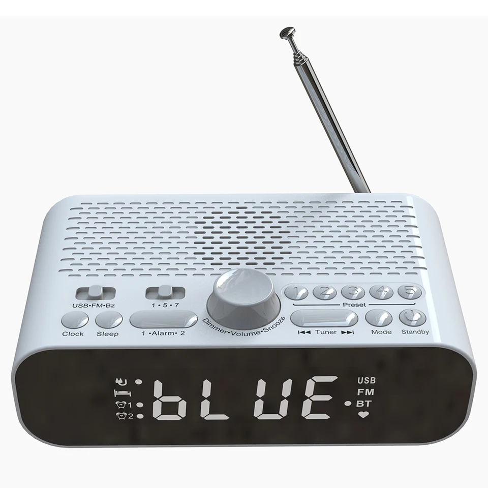 Rechargeable Digital Alarm Clock Radio with LED Display