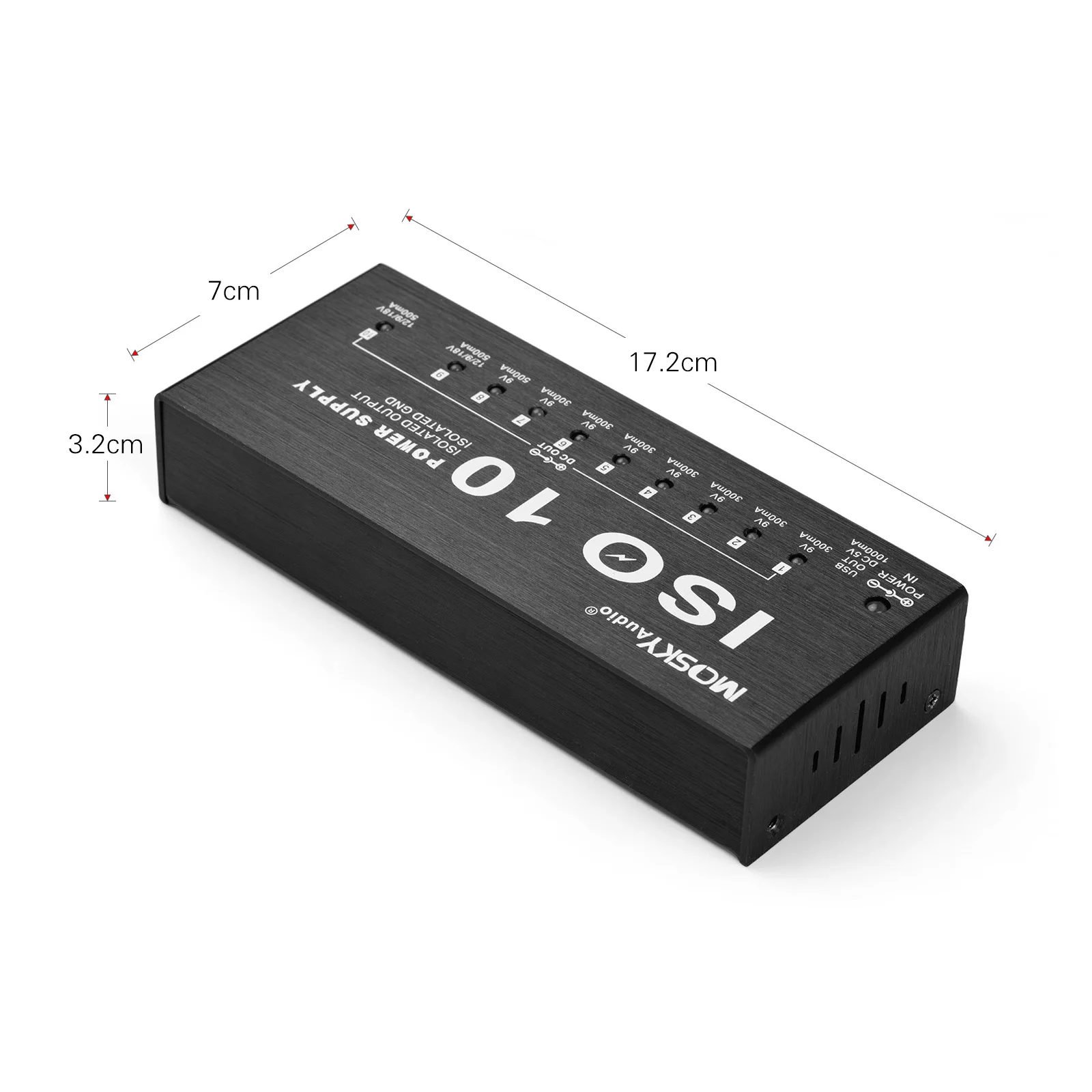 MOSKYAudio ISO-10 Portable Guitar Effect Power Supply Station 10 Isolated DC Outputs USB Output for 9V 12V 18V Guitar Effects