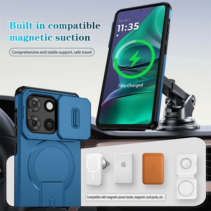 Enhanced Protective Armor Shockproof Case with Magnetic Wireless Charging and Foldable Stand