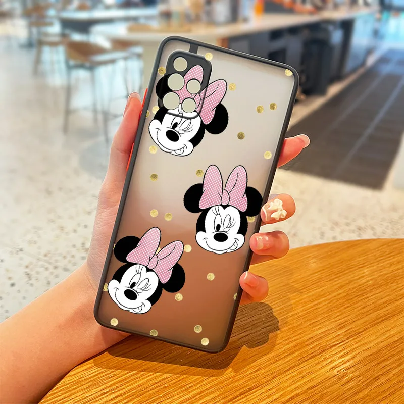 silicone cover with s pen Disney Minnie Bow For Samsung Galaxy A01 A12 A02S A21S A32 A42 A51 A50 A52 A70 A71 A72 Frosted Translucent Phone Case kawaii samsung cases