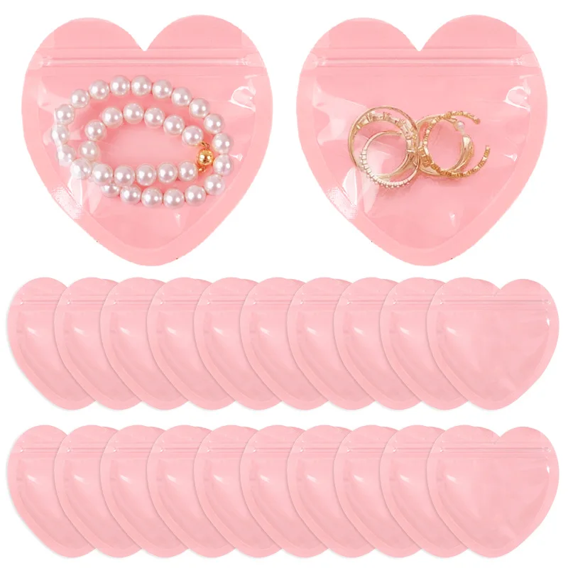 50/10 Stück rosa herzförmige Zip-Lock-Beutel Schmuckbeutel Kunststoff versiegelte Beutel Hochzeit Party Geburtstag Weihnachten Geschenk Verpackungsbeutel – Detail 8