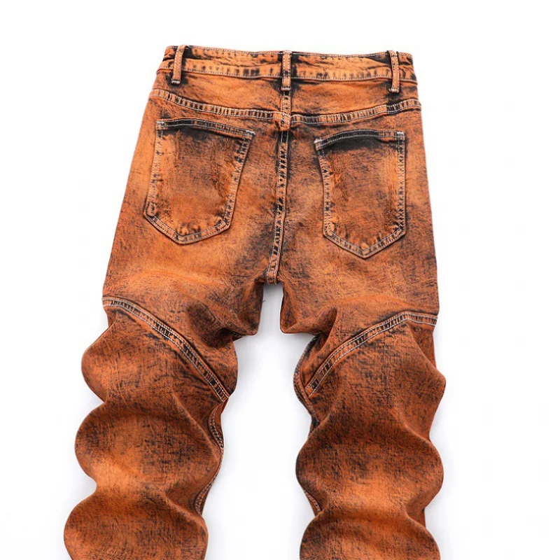 Fashion  Retro Jeans Men Punk Ripped Nostalgic Embroidery Embroidery Personality Distressed Patch Splicing Motorcycle Trousers