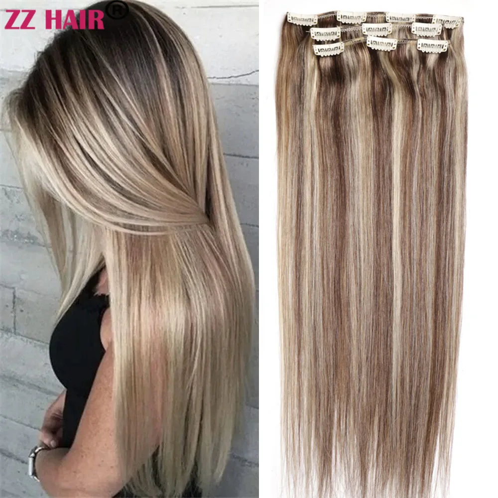 ZZHAIR Human Remy Hair Extensions 16"-26" 3pcs Set 70g-100g 1x20cm 2x15cm Clips-in Three Pieces Natural Straight