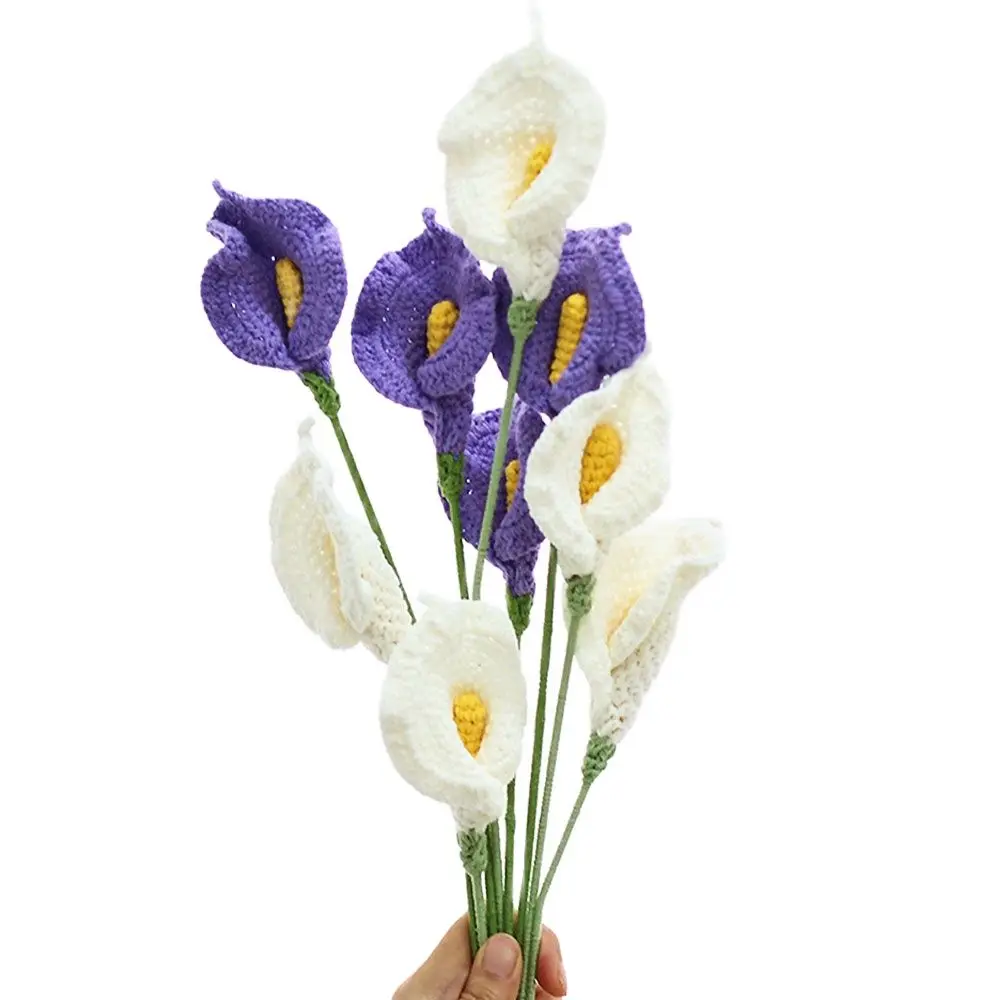Finished Hand-Knitted Crochet Knitted Flowers Calla Lily Daisy Fake Flower Wedding Decoration Home Table Creative Decorate Gifts