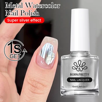 BORN PRETTY Smalto per unghie acquerello metallizzato argento da 10 ml Trasparente effetto diffusione in fiore Vernice per unghie naturale ad asciugatura all'aria 1