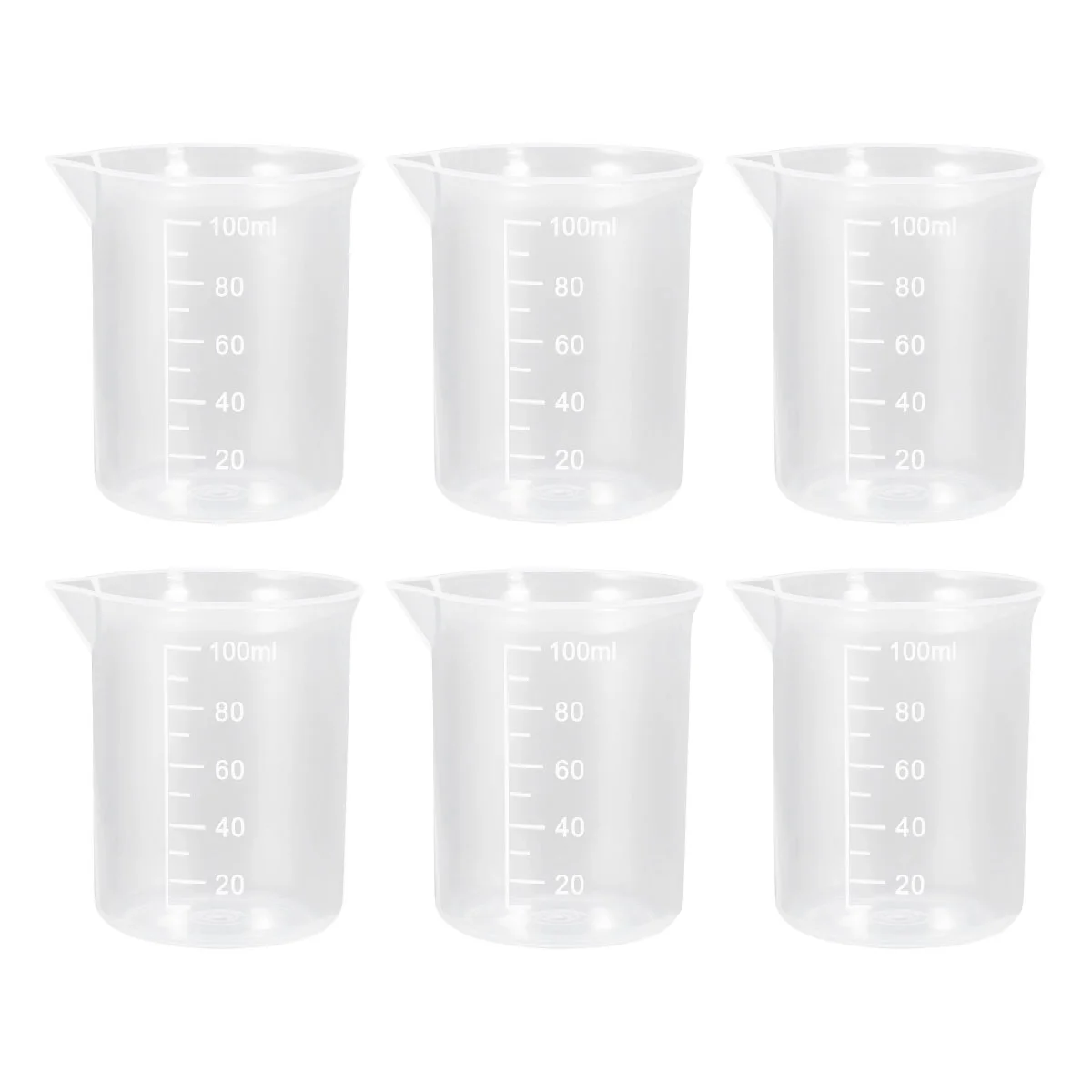 

UEETEK 6pcs 100mL PP Plastic Measuring Cups Graduation Beakers Measuring Cups Liquid Container