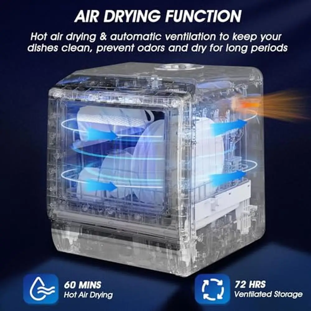 Portable Dishwasher 5 Washing Options Double-layered Glass Door 5L Water Tank LED Display Easy to Maintain Countertop Mini 5