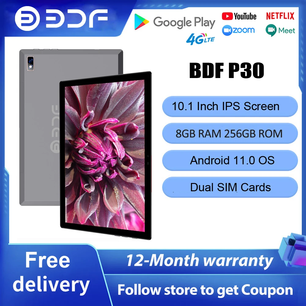 BDF P30 Pro 10.1 Inch Tablet Pc 8GB RAM 256GB ROM Android 11.0 Octa Core 4G Network SIM Cards Pad Tablet 2023 Free Shipping