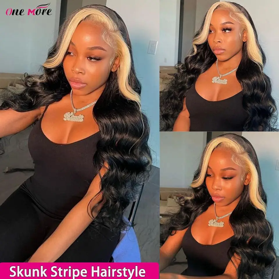 Skunk Stripe Human Hair Wig 1b/613 Highlight Blonde Lace Front Wig 13x4  Side Part Colored Lace Front Human Hair Wigs For Women - Lace Wigs -  AliExpress