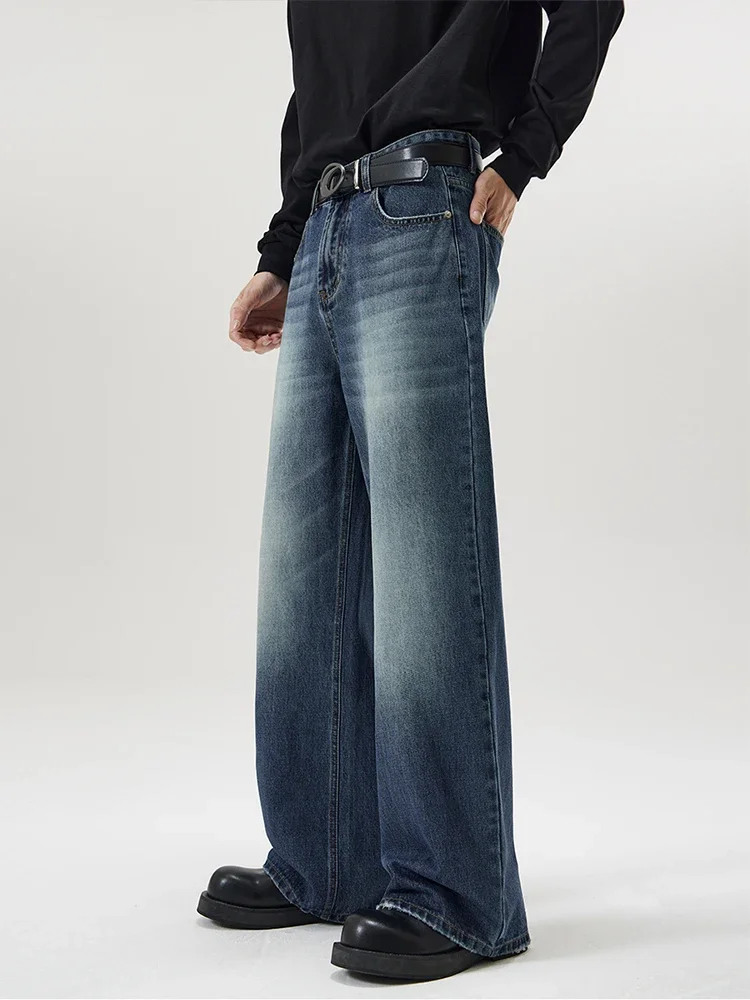 Men Jeans Autumn Vintage Distressed Baggy Straight Korean High Street Denim Pants Streetwear 4 Colors