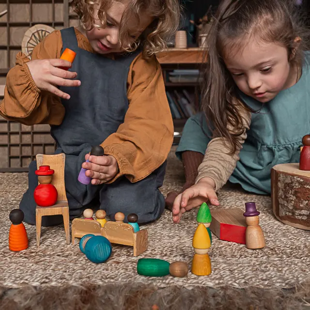 Together Rainbow Peg Dolls Handmade Wooden Toys Montessori Activity Open Ended Play Dolls Natural Montessori Toys for Children 3