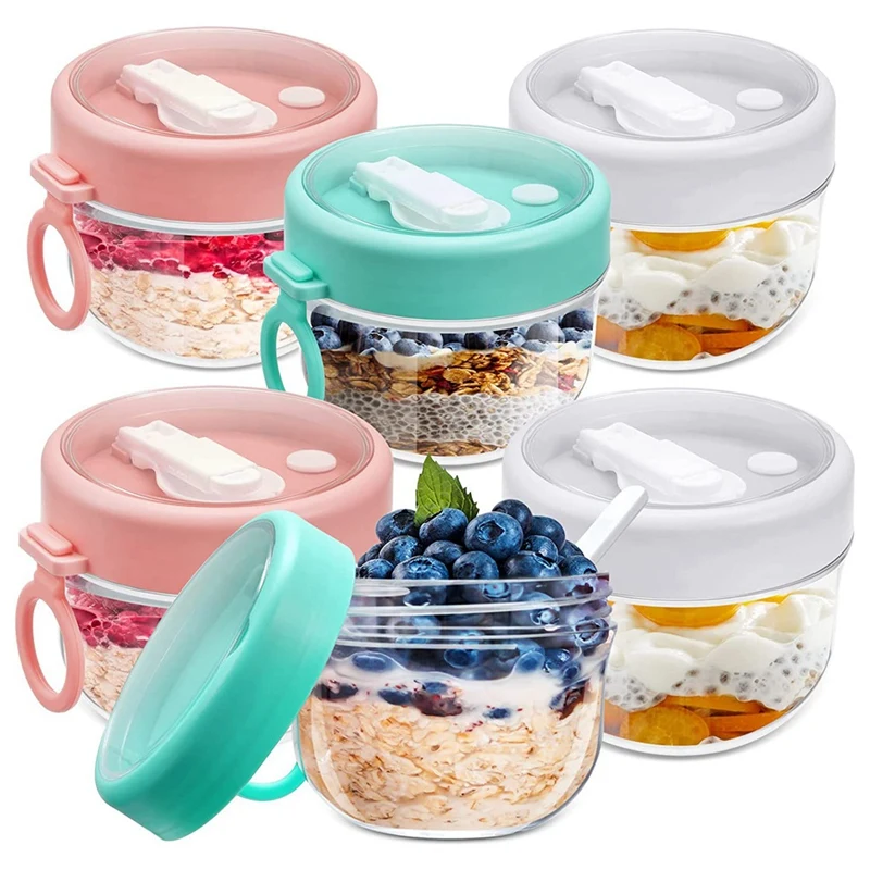 

6Pcs Portable Yogurt Cup With Lids And Spoons 20 Oz Yogurt Jars Leakproof Oats Jars Oatmeal Salad Jars