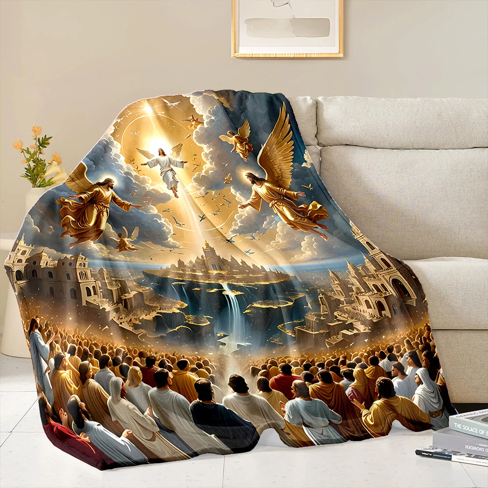 NO.3 6 Size Merciful Jesus Christian God Flannel Art Blanket, Sofa Bed Cover Four Season Soft Fluffy Quilt Blanket Flannel Throw 5