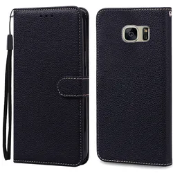 Luxury Leather Wallet Flip Case - Soft Protective Cover for Samsung Galaxy S7 Edge (Black)