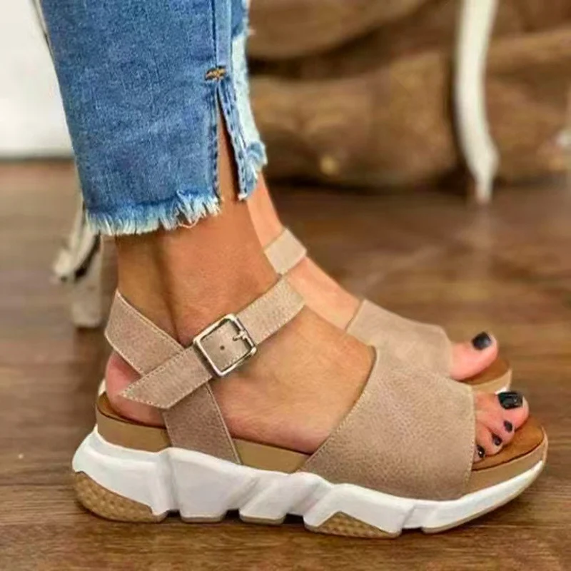 Atikota Summer Women Platform Sandals Elegant Female Outdoors Ankle Buckle Casual Shoes Lady Large Size Leopard Sandal 2022 New