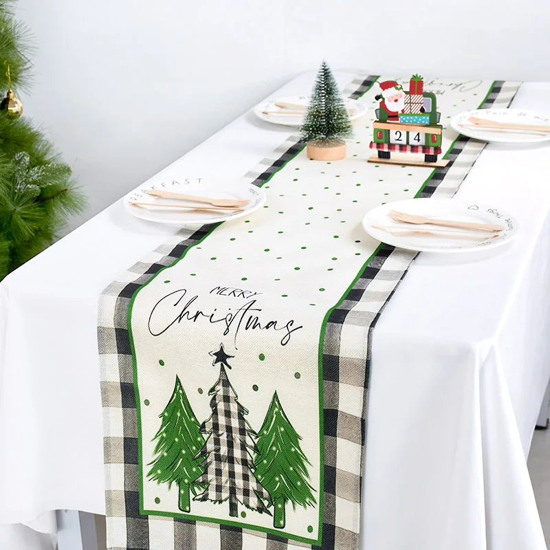 

Christmas Table Runner Linen Table Flag Cover Snowman Xmas Tree Home Dining Tablecloth Navidad Noel Gift Decorations 2024