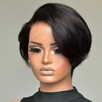 Perruque coupe lutin droite perruques courtes Bob 13x4 perruques avant de dentelle cheveux humains pré plumés coupe lutin perruque cheveux humains brésiliens 100% 1