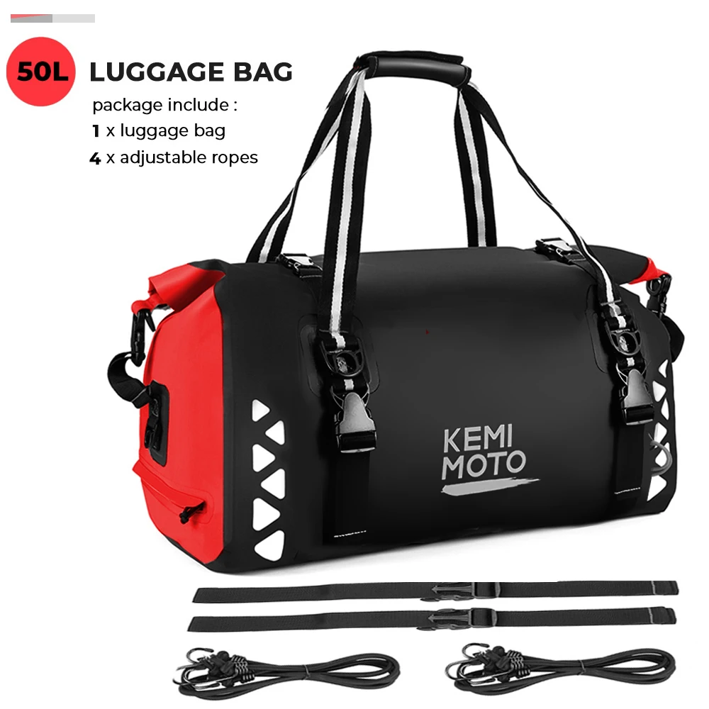 KEMIMOTO Bolsa seca para motocicleta de 50 litros, bolsa impermeable con  correas de montaje y bolsillos exteriores, bolsa de equipaje para