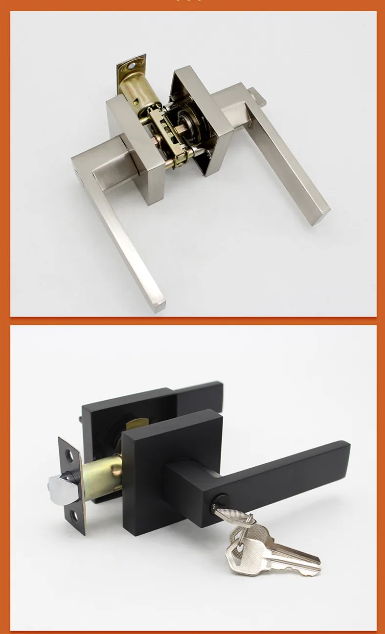 Description Picture 6 of itemBathroom Door Handle Three-lever Lock Solid Zinc Alloy Square Door Lock Bedroom Mute Single Tongue Lockset Home Hardware Fitting