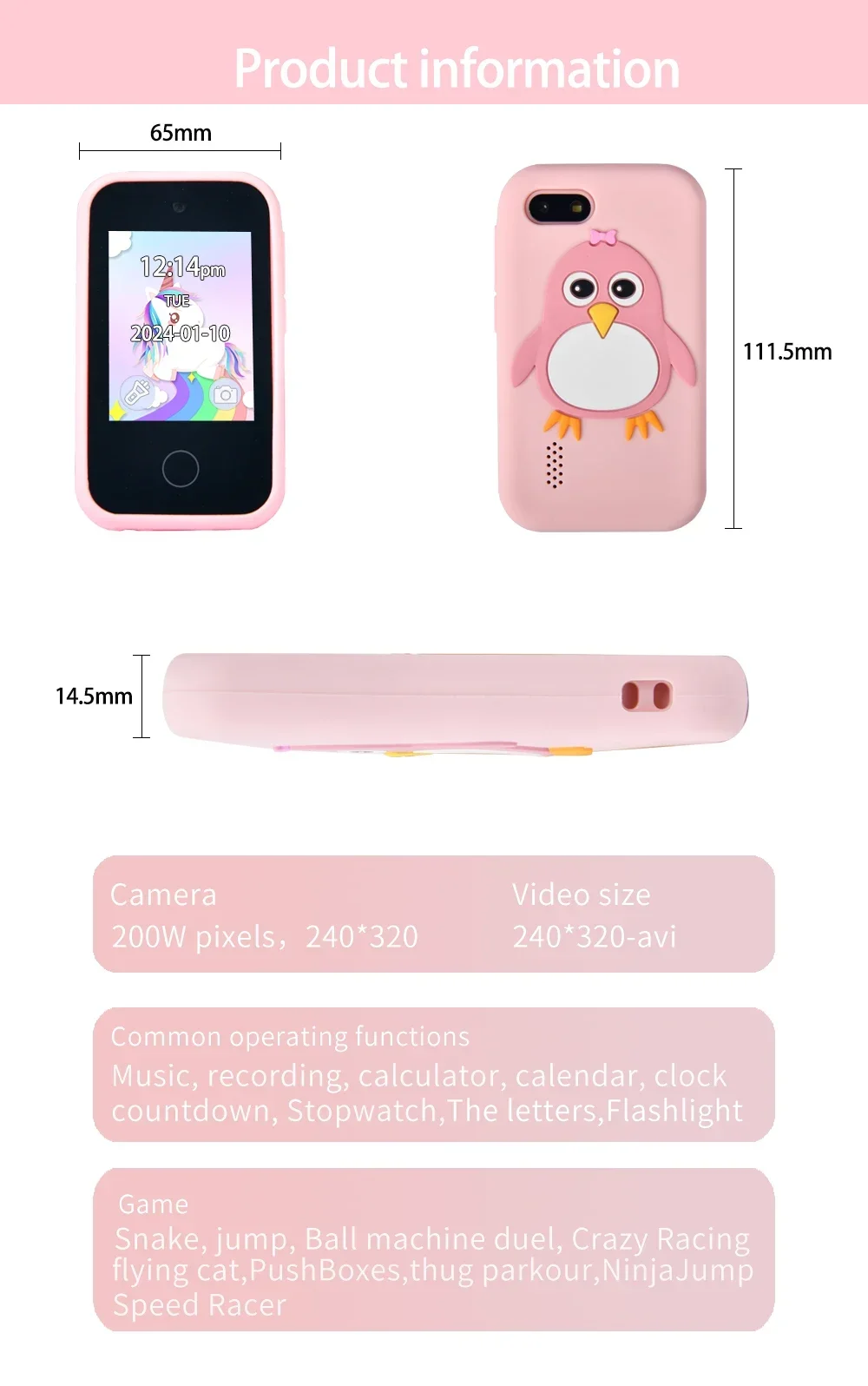 Children Phone Educational Toys MP3 Music Player Games Musical Toy Baby Mobile Selfie Camera Toys for Kids Birthday Gifts
