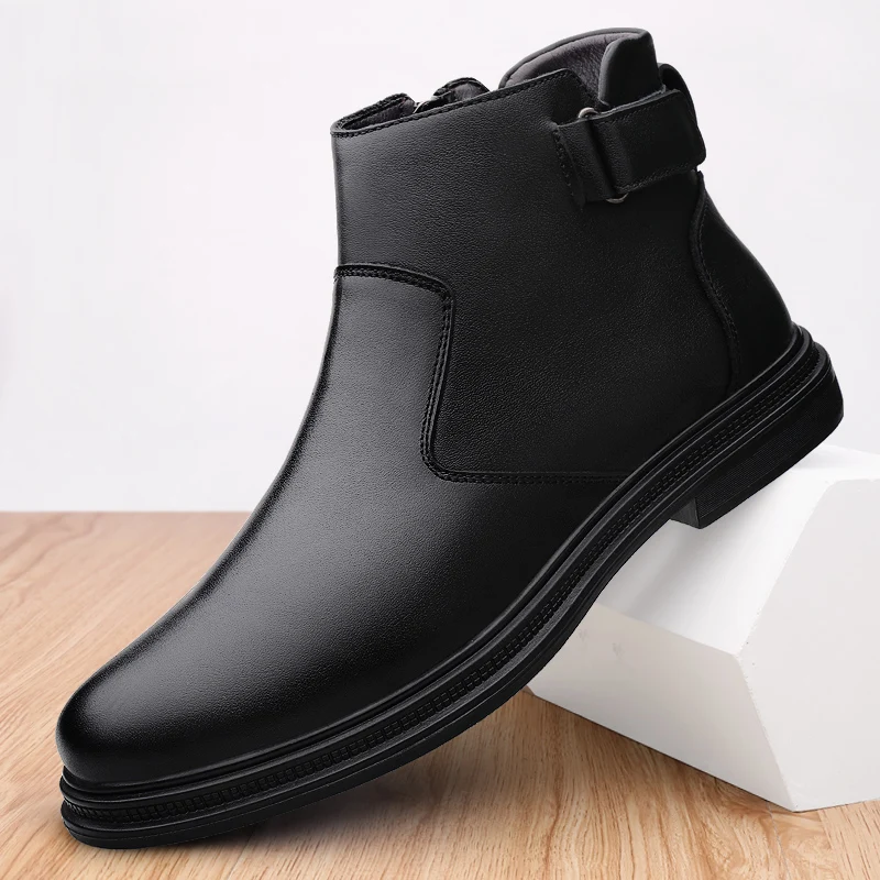 

Genuine Leather Chelsea Boots for Men lace up Platform Ankle Boots Male Thick Bottom cotton snow Boots Mens winter Casual Shoes