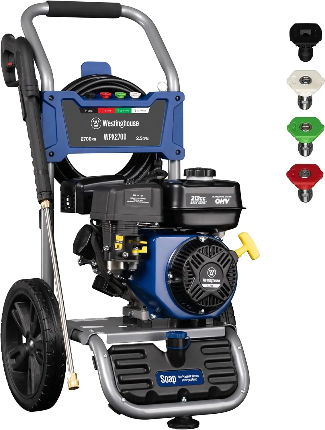 

Westinghouse WPX2700 Gas Pressure Washer,2700 PSI and 2.3 Max GPM, Onboard Soap Tank, Spray Gun and Wand,4 Nozzle Set