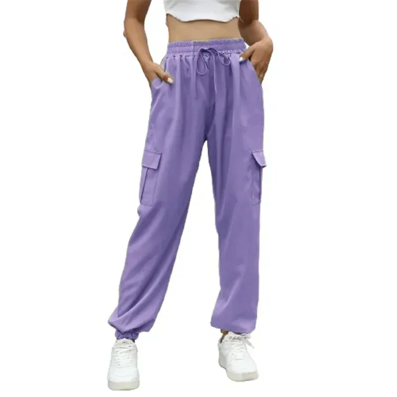 

Осенние женские простые повседневные брюки со шнуровкой с несколькими карманами и эластичным поясом