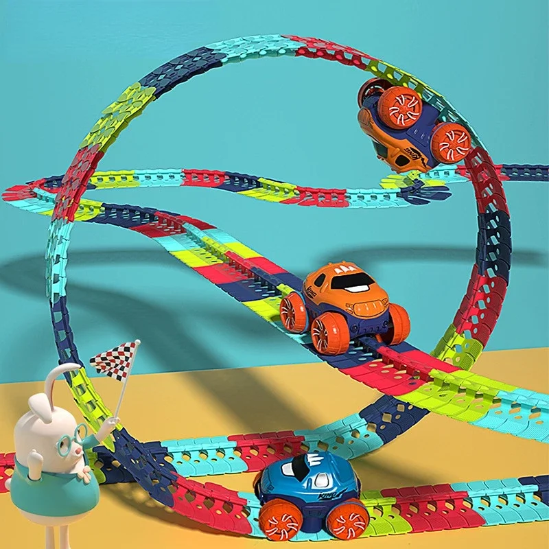 Anti-gravity Assembled Montessori Track Car Toys Kids Electric Roller Coaster Zero Gravity flexible Track Car Set Gift Children 2