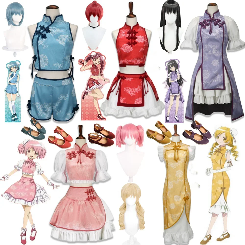 

Puella Magi Madoka Magica Kaname Madoka/Akemi Homura/Miki Sayaka/Tomoe Mami/Sakura Kyouko Cosplay Wig Shoes Cheongsam Costume