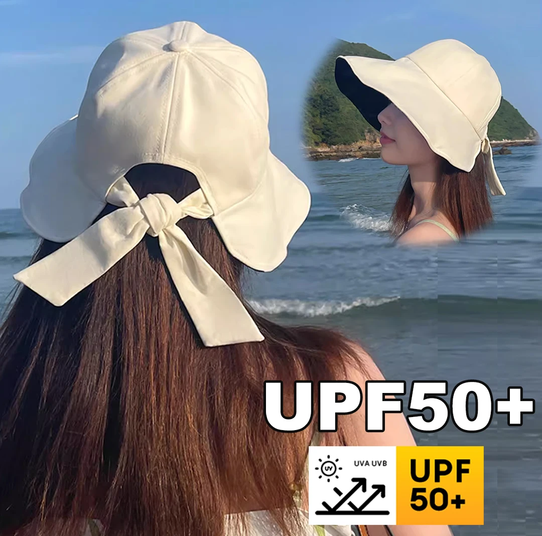 

Летняя женская 50 + Рыбацкая Кепка, Солнцезащитная Портативная Складная широкополая Регулируемая шляпа с бантом для конского хвоста
