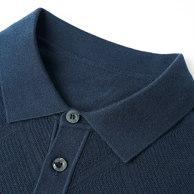2023 New Men's Slim-Fit Jumper Autumn and Winter Warm Lapel Knitwear Solid Color Business Polo Long Sleeve Men's T-shirt