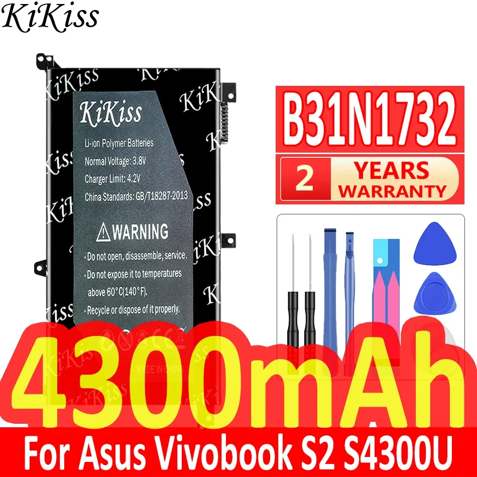 

4300mAh KiKiss Powerful Battery B31N1732 For Asus Vivobook S2 S4300U S4300F S14 S430 X430UA X430UF Mars15 Mars 15 VX60G Bateria