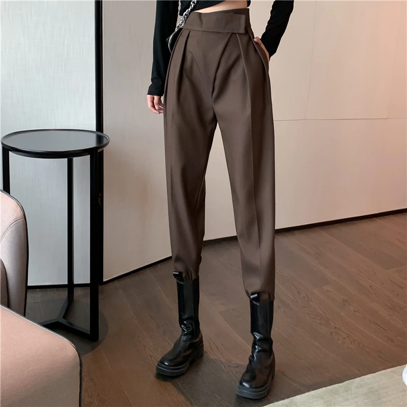 Women Leisure High Waist Pants Fashion Loose Style Fit Slim Legs Suit Trousers Female Fall Spring All-Match Harlan Pencil Pants