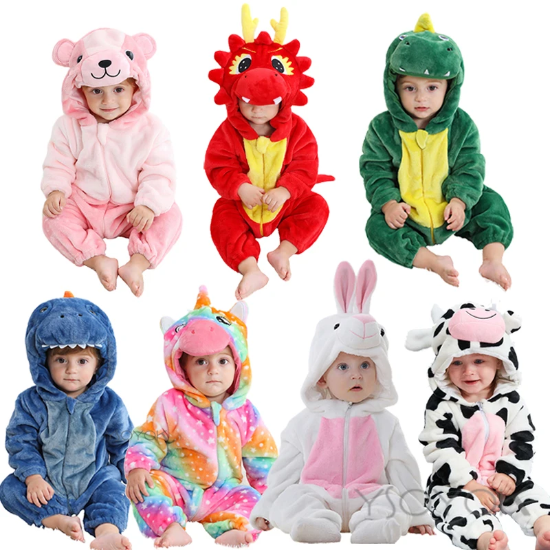 

Winter Newborn Baby Boys Girls Flannel Romper Hooded Animal Unicorn Carnival Costume Jumpsuit Warm Cute Outfit Baby Boy Clothes