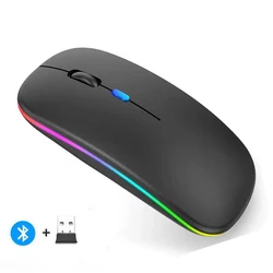 Rechargeable Dual Mode Wireless Bluetooth Mouse with Nano Receiver (LED Black)