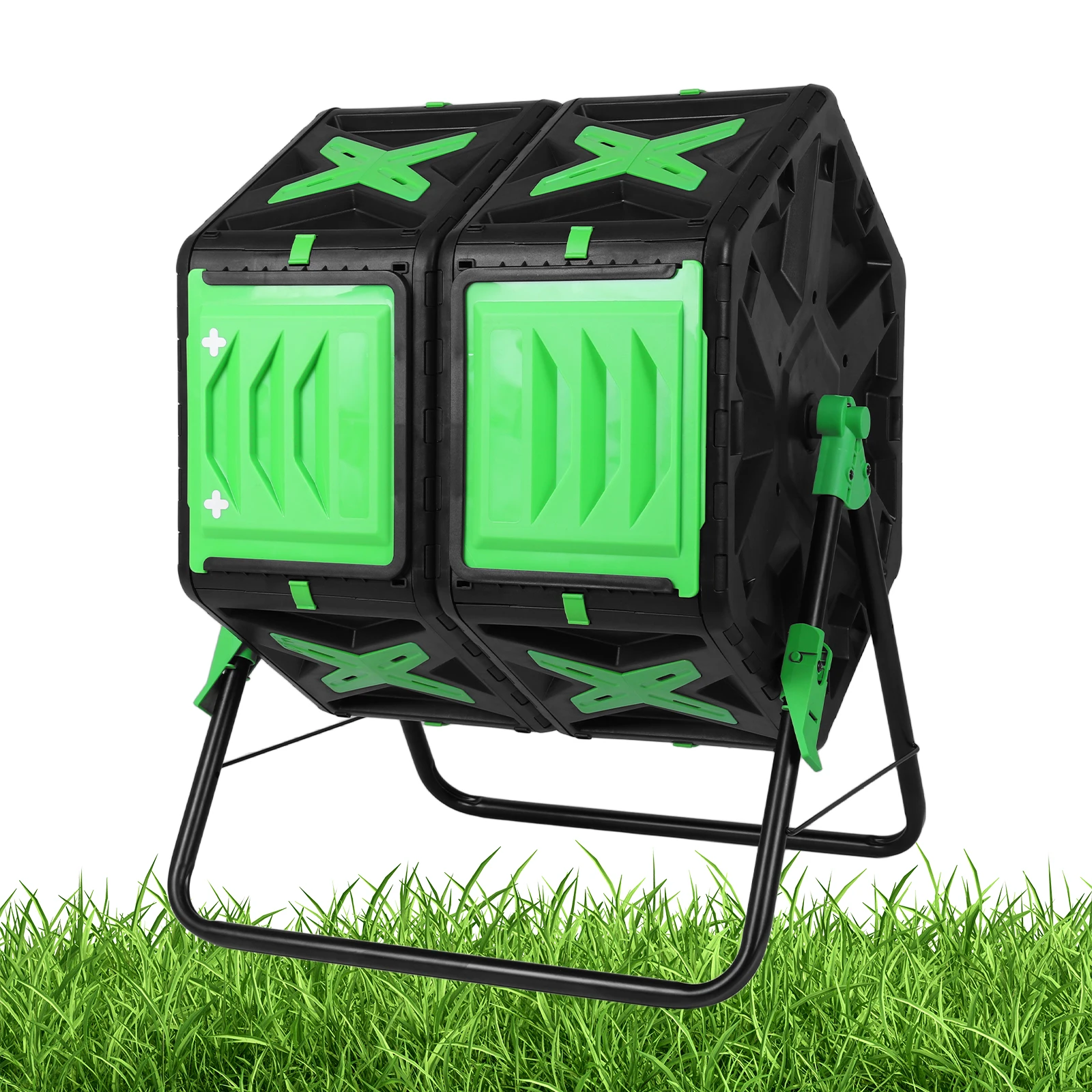 140L Dual Chamber Composting Tumbler Fast Assemble Tumbling 360° Rotating Compost Bin Easy Setup W/Sliding Door for Garden Yard