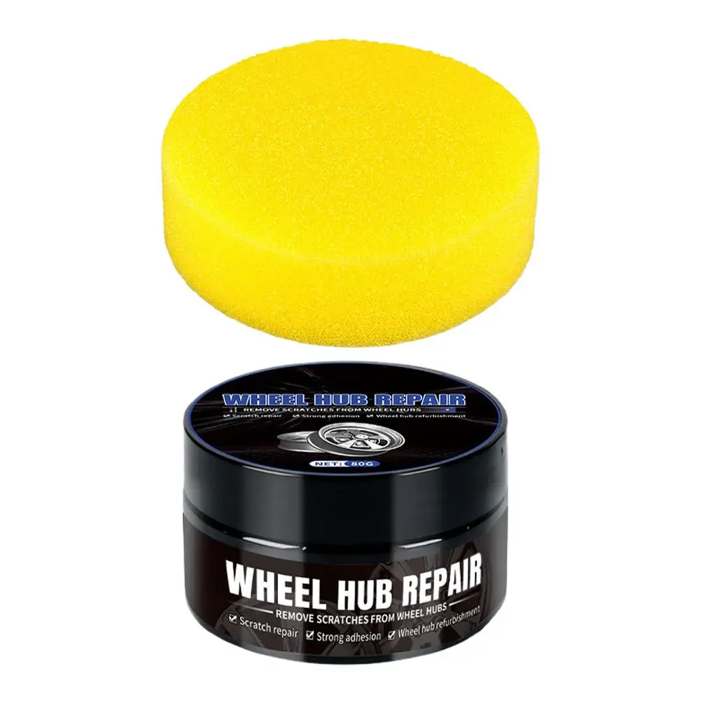 80g Wheel Hub Polish Paste Car Wheel Scratch Removal Paste With Sponge Hub Cleaner Car Minor Scratches Repair