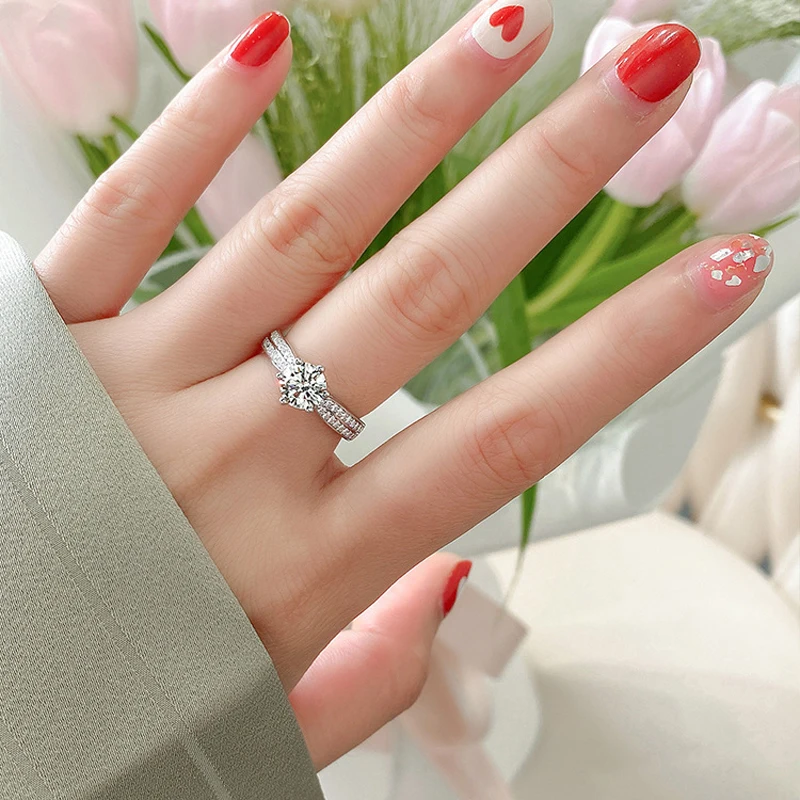 NKHOG 0.5-3ct Moissanite Wedding Rings Women 925 Sterling Silver Plated 18K White Gold Ring Engagement Promise Band Jewelry 6