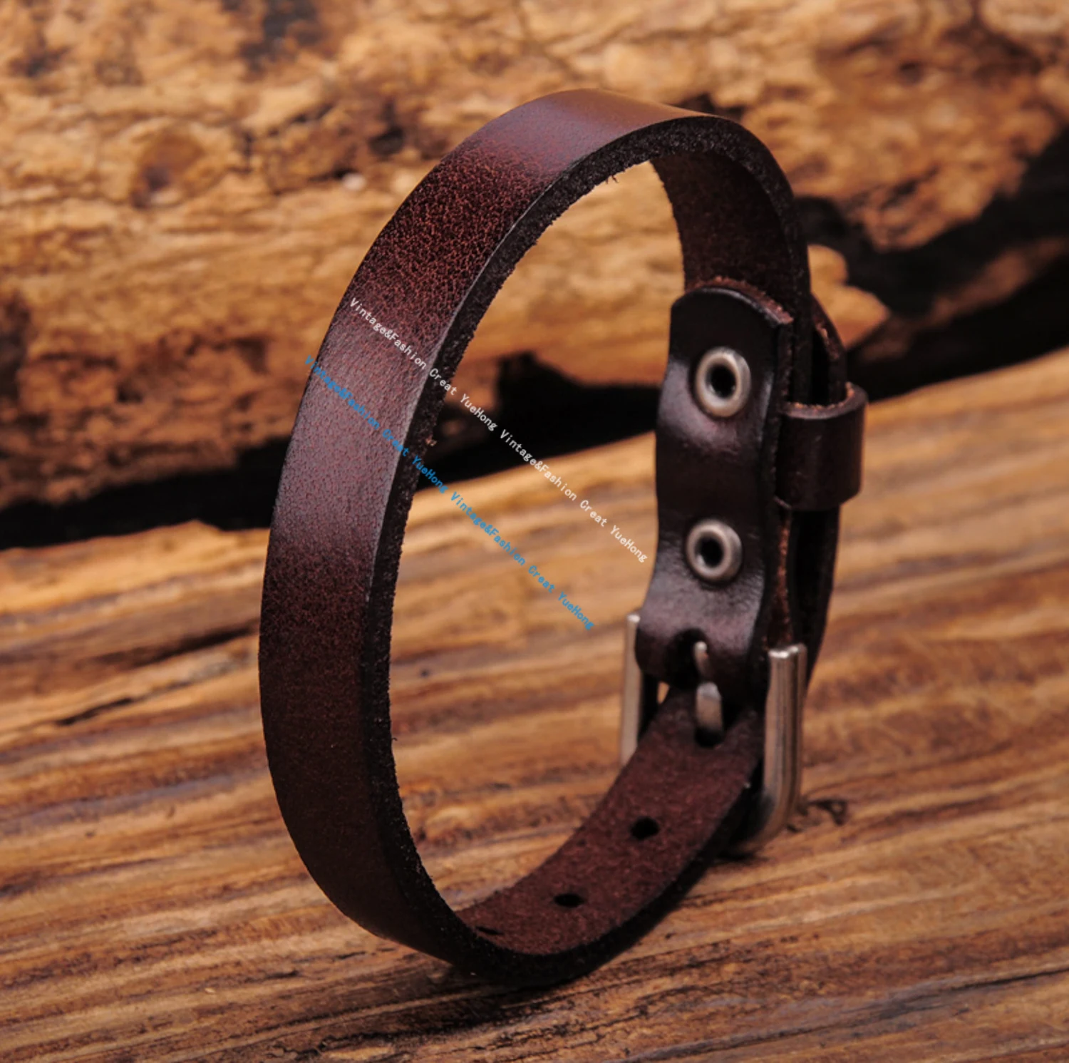 Dark Brown Simply Cool Single Wrap Genuine Leather Bracelet Buckle Cuff leather bracelet Men's
