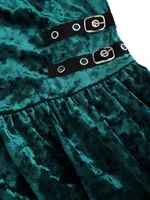 European and American fashion retro style large-sized velvet imitation button hooded dress with pleated sleeves A-line dress - Image 6