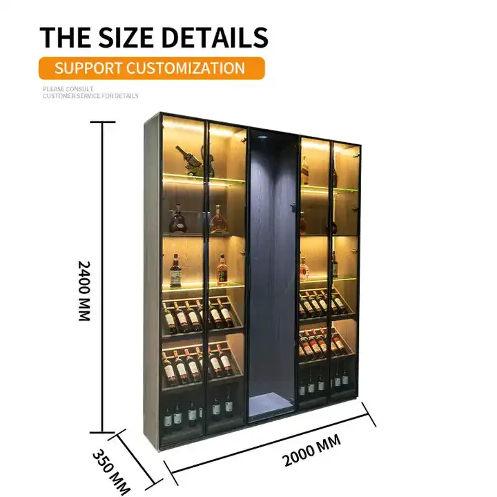 Commercial Design Wooden Display Luxury Wall Large Wine Shelf Cellar Whiskey Glass Display Wine Rack Cabinet