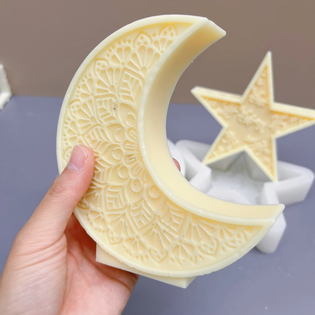 Description Picture 5 of itemRamadan Festival carving pattern moon candle silicone mold pentagonal star moon pattern candle mold resin gypsum concrete mold
