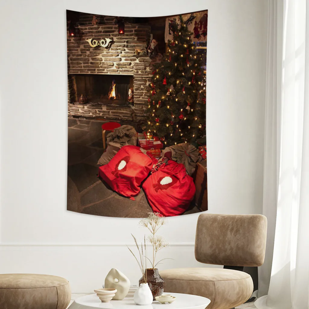 

Christmas Snowman Santa Claus Home Decor Scene Merry Christmas Warm Candle Fireplace Tapestry Bedroom Living Room Wall