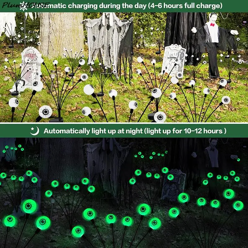 

2PC Solar Halloween Eyeball Lights Outdoor 16LED Scary Eyeball Swaying Firefly Lights Waterproof Solar Halloween Path Lights