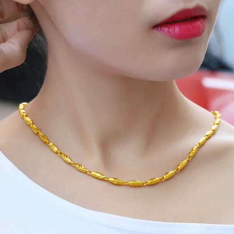 

Real 18K Sand Gold Olive Beads Necklace for Women Fine Jewelry Pure 999 Color Chain Genuine Necklace Chain Wedding Birthday