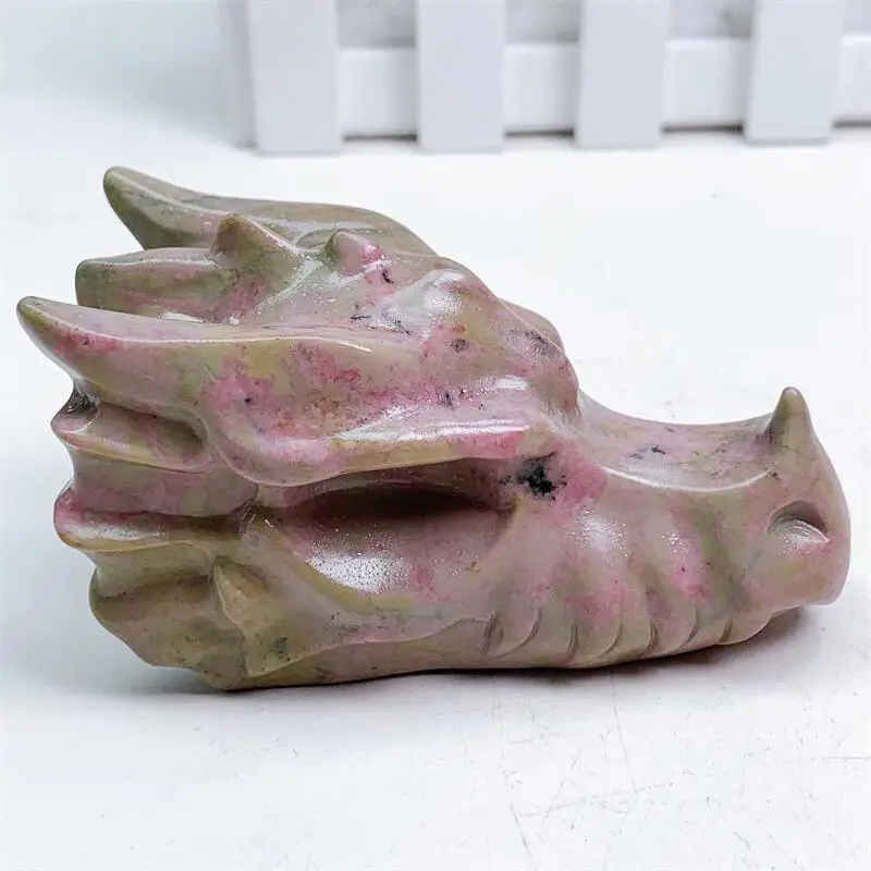

10CM Natural Rhodonite Dragon Skull Crystal Healing Crystal Carving Fashion Home Decorations Lucky Stone Gift 1pcs