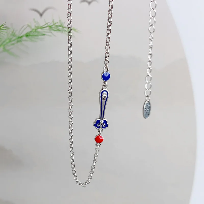 

Antique 925 Sterling Silver Ruyi Necklace for Women Retro Etnic Enamel Choker Collar Chain Adjustable Jewelry 2022 XL059