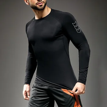 Men's Compression Long Sleeve Shirt Black Fitness T-shirt Male Running Quick Drying Gym Top Sun Protection Sports Base Layer 2