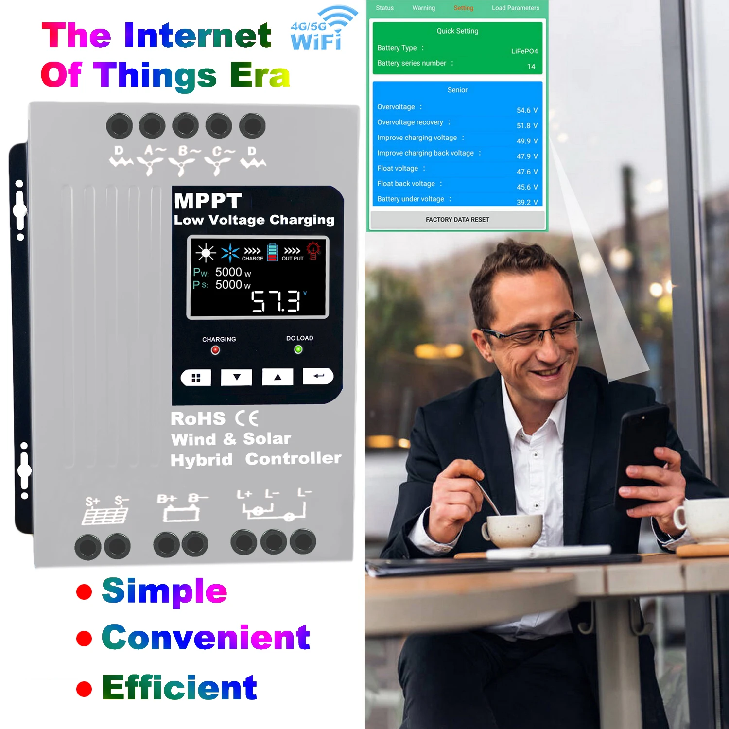 8000W 10000W MPPT 풍력 태양광 하이브리드 컨트롤러 레귤레이터 자동 매칭 12V 24V 48V 풍력 5000W PV 6000W 선택 가능 안드로이드 앱